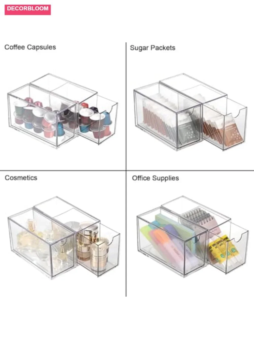 Acrylic Tea Bag Organizer Box with 2 Drawers, Stackable Storage for Coffee Pods
